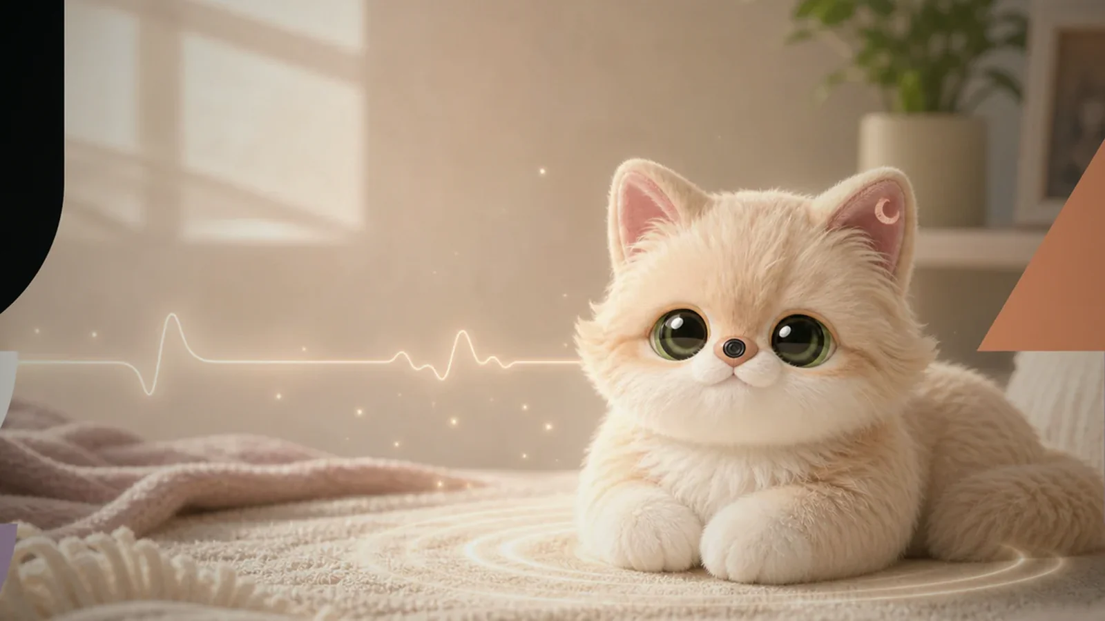 Lumi Cat resting with a soft heartbeat-like light wave.