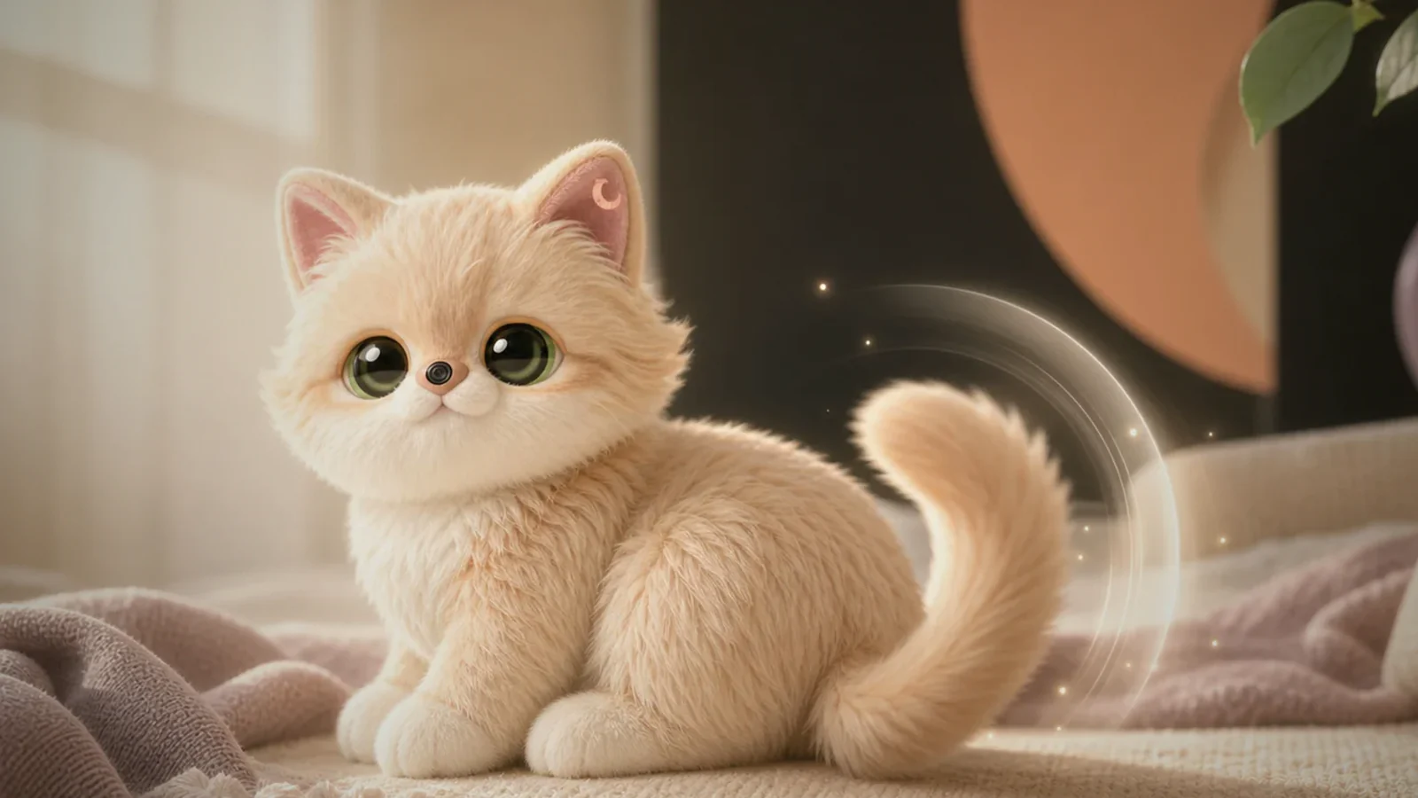Lumi Cat responding to a gentle tail touch with a soft tail sway.